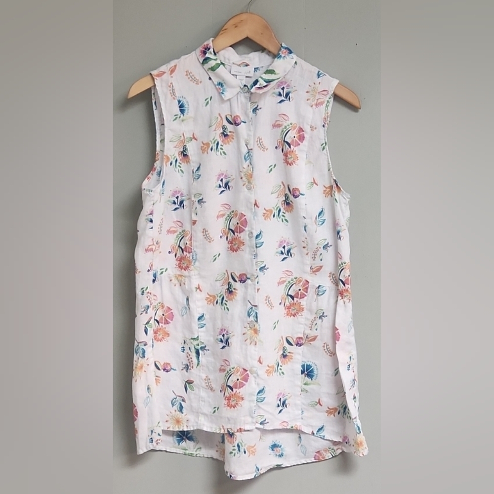 J. Jill Love Linen. 100% Linen Size M. Floral High Low. Sleeveless.